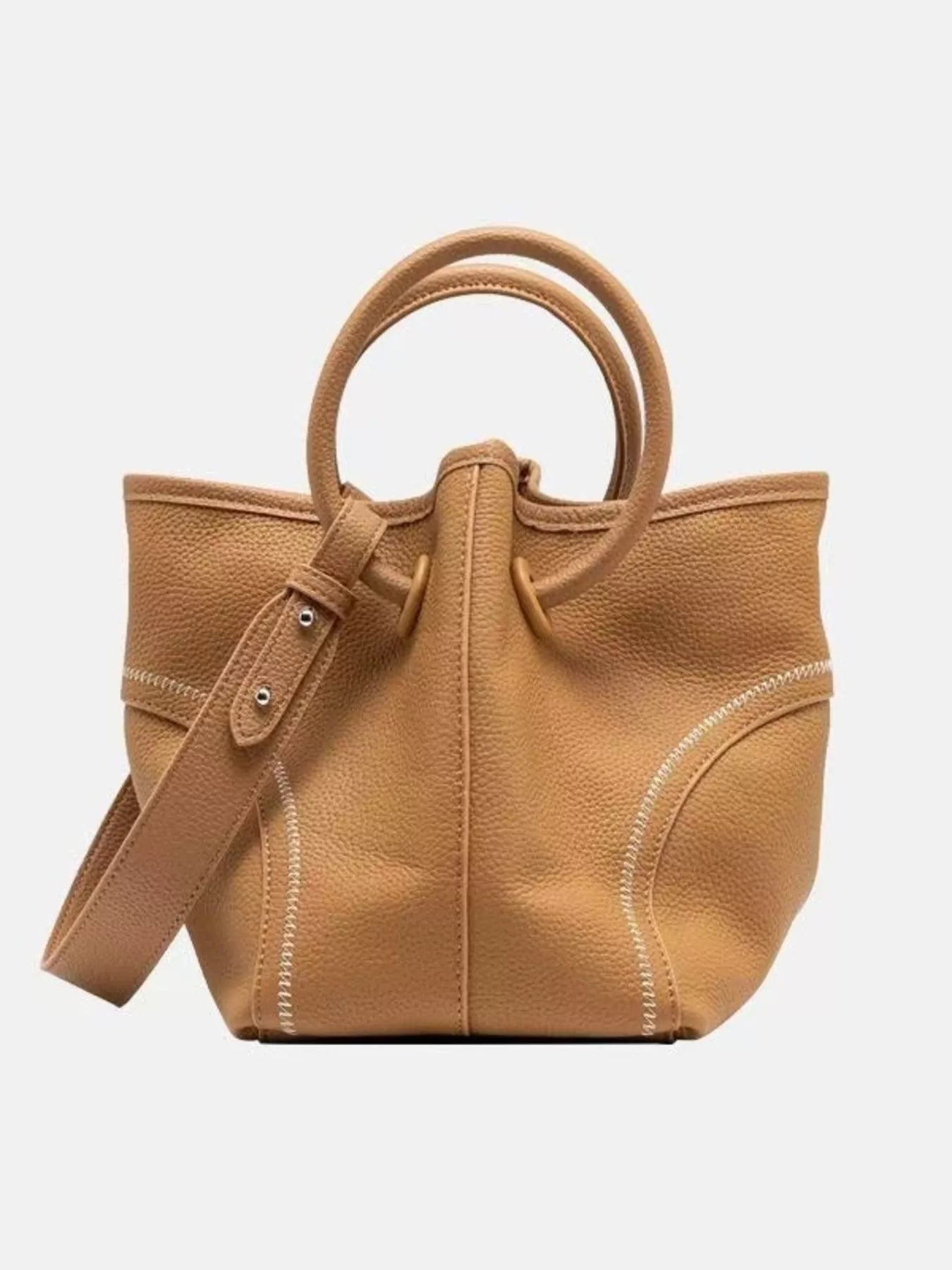 Leather Round Handle Tote Bag