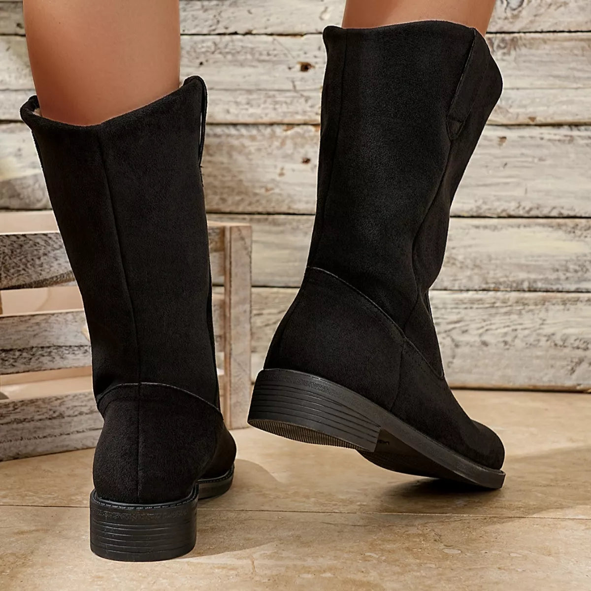 Suede Mid-Calf Western Boots