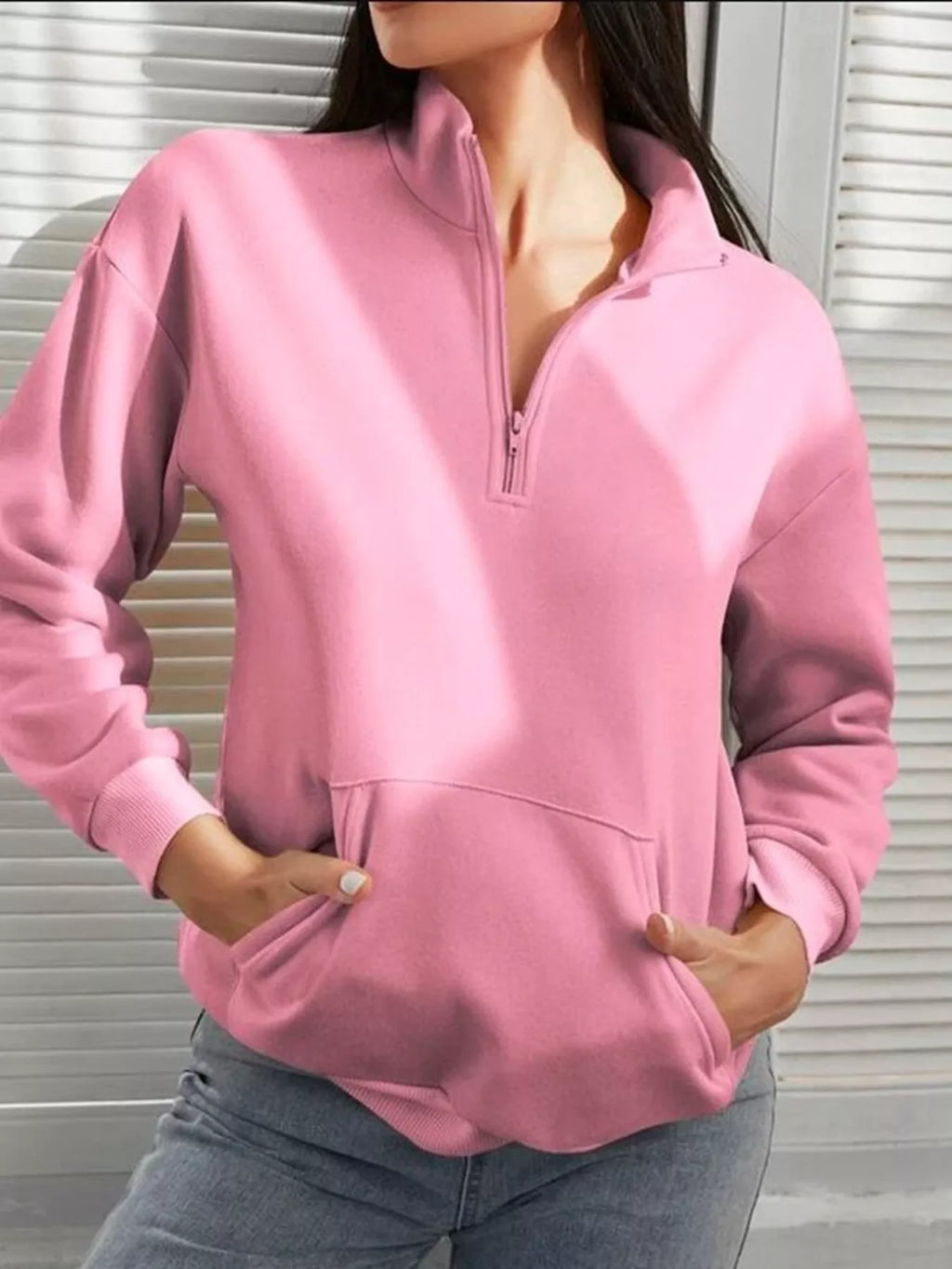 Zip-Up Collar Sweatshirt with Pocket