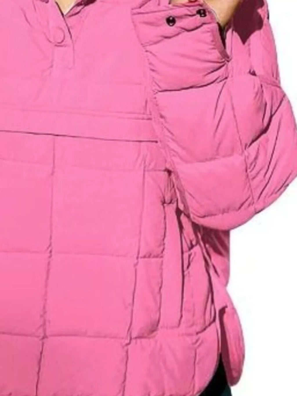 Full Size Quarter Snap Hooded Puffer Top Plus Size