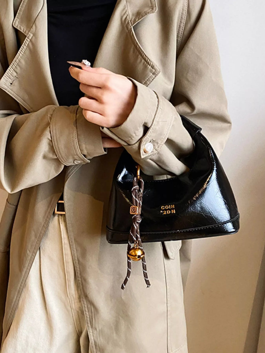 Leather Crossbody Bag with Charm
