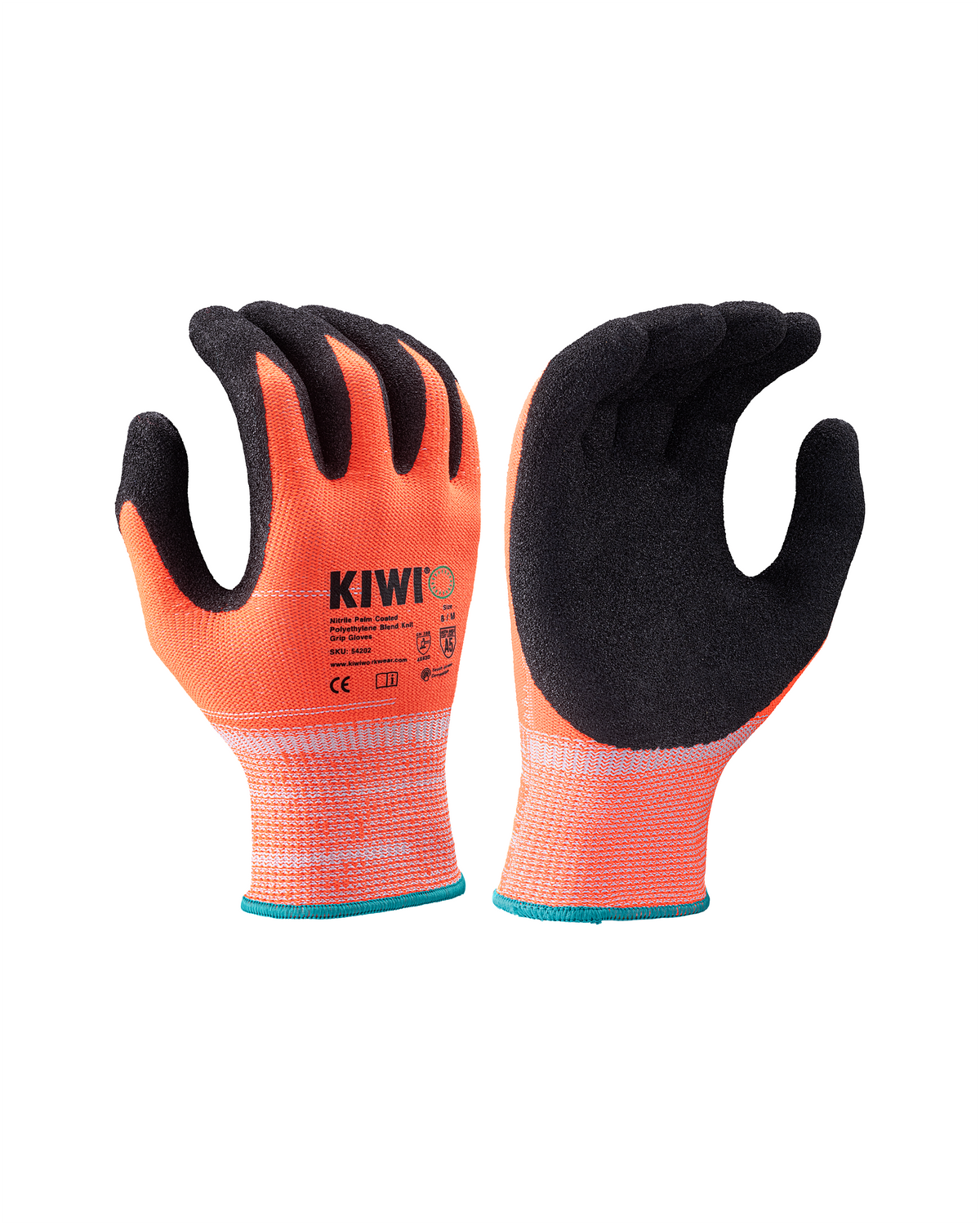 Kiwi A5 Cut Resistant Nitrile Palm Coated Polyethylene Blend Knit Orange Grip Gloves [55200]