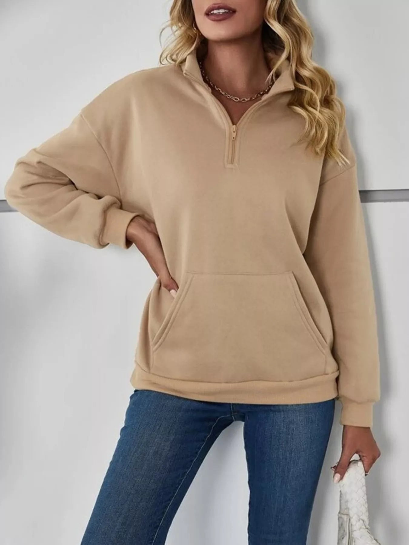 Zip-Up Collar Sweatshirt with Pocket