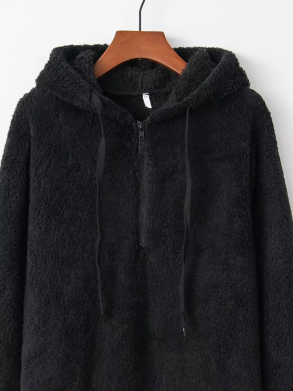 Full Size Half Zip Drawstring Fleece Hoodie Plus Size