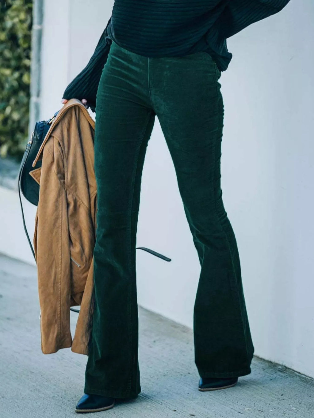 Full Size Corduroy Flare Pants Plus Size