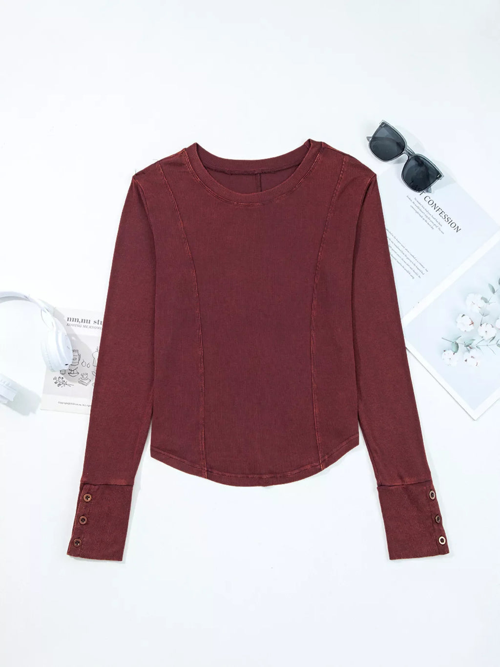 Exposed Seam Ribbed Long Sleeve Top