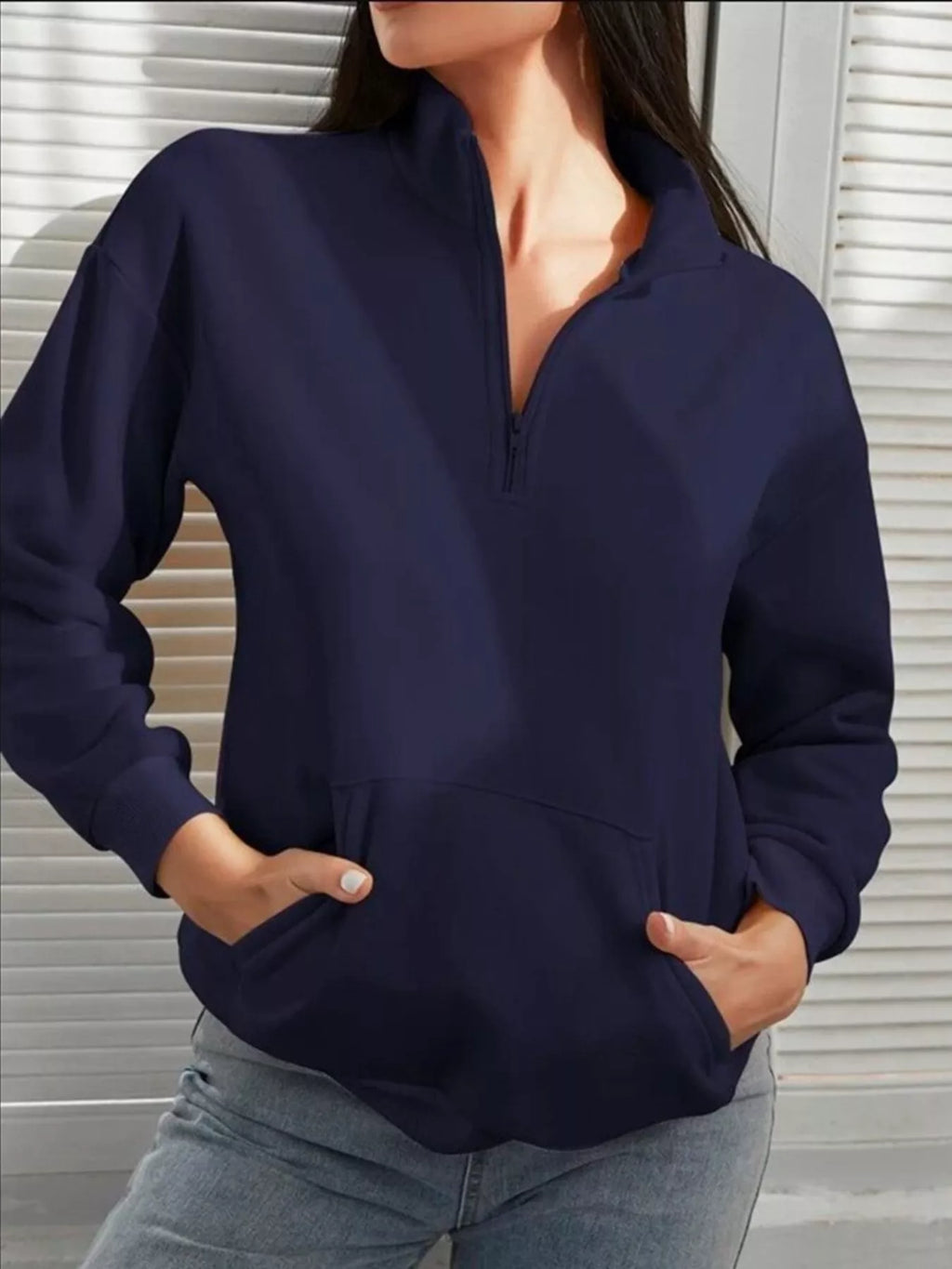 Zip-Up Collar Sweatshirt with Pocket