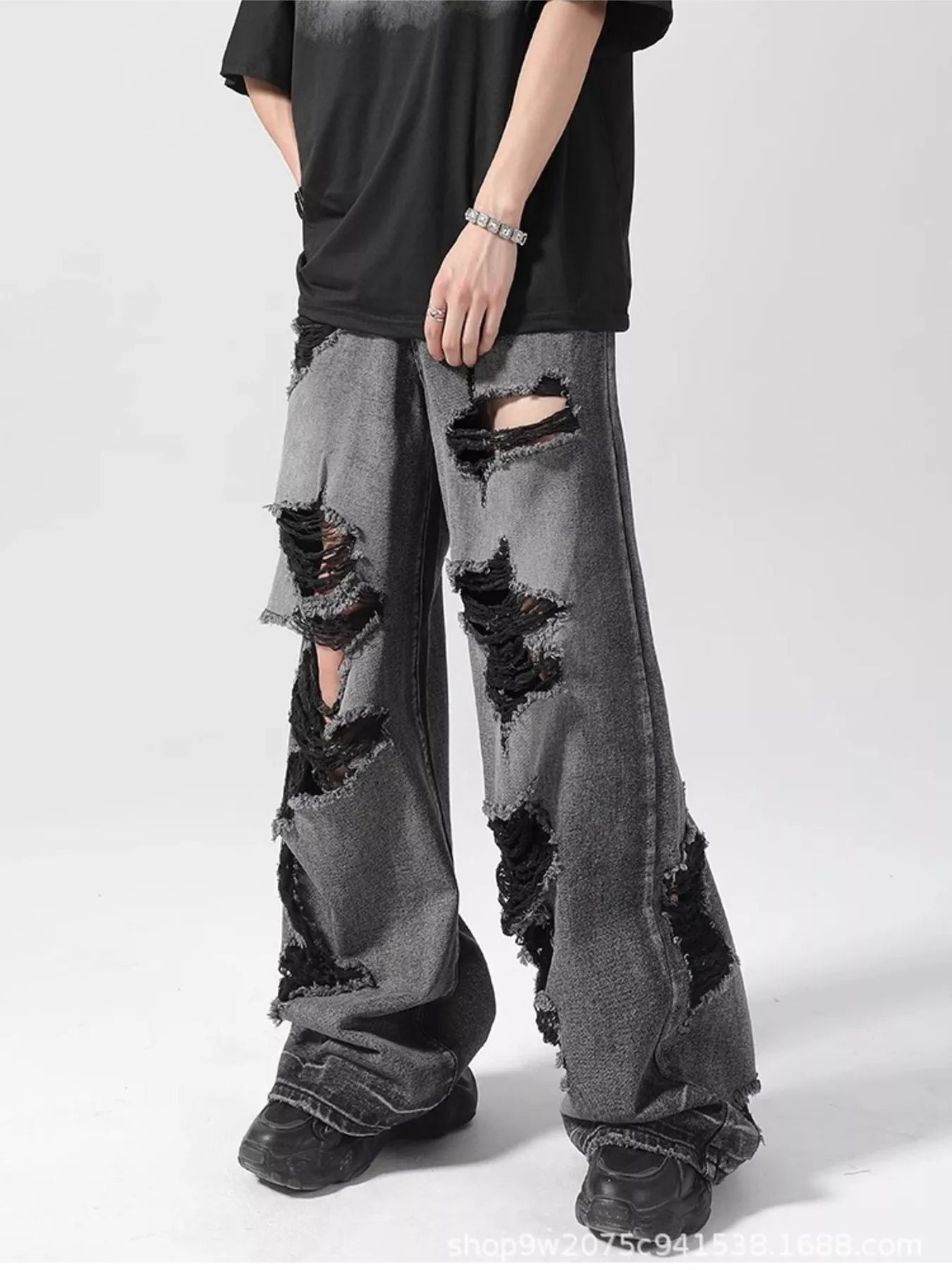 Men's Plus Size Wide Leg Distressed Jeans