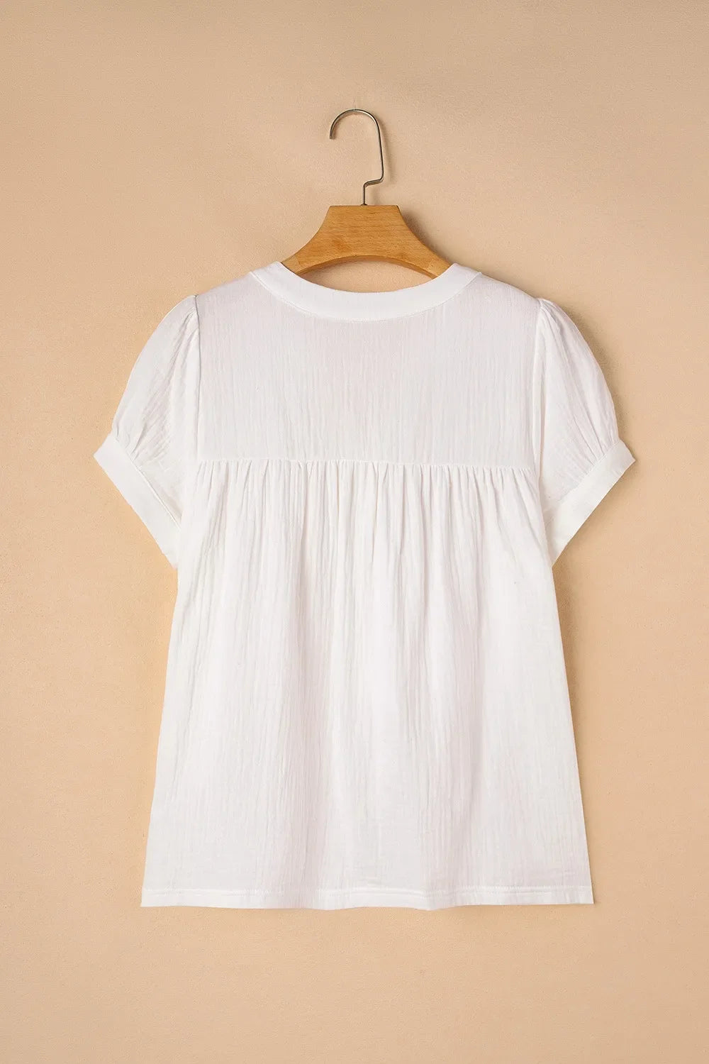 Textured Short Sleeve Buttons Frayed Blouse