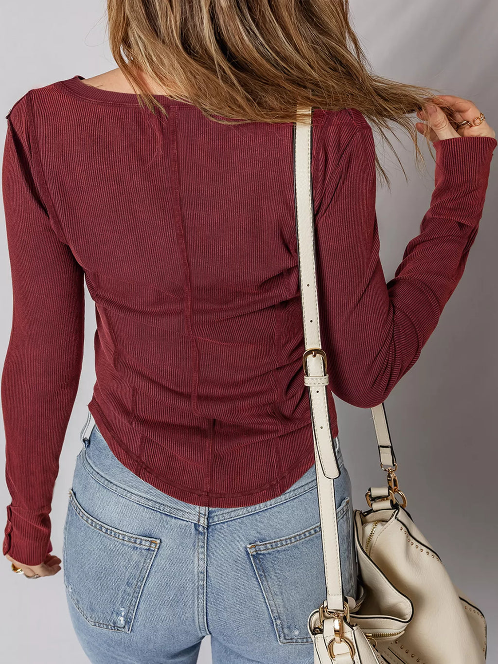 Exposed Seam Ribbed Long Sleeve Top