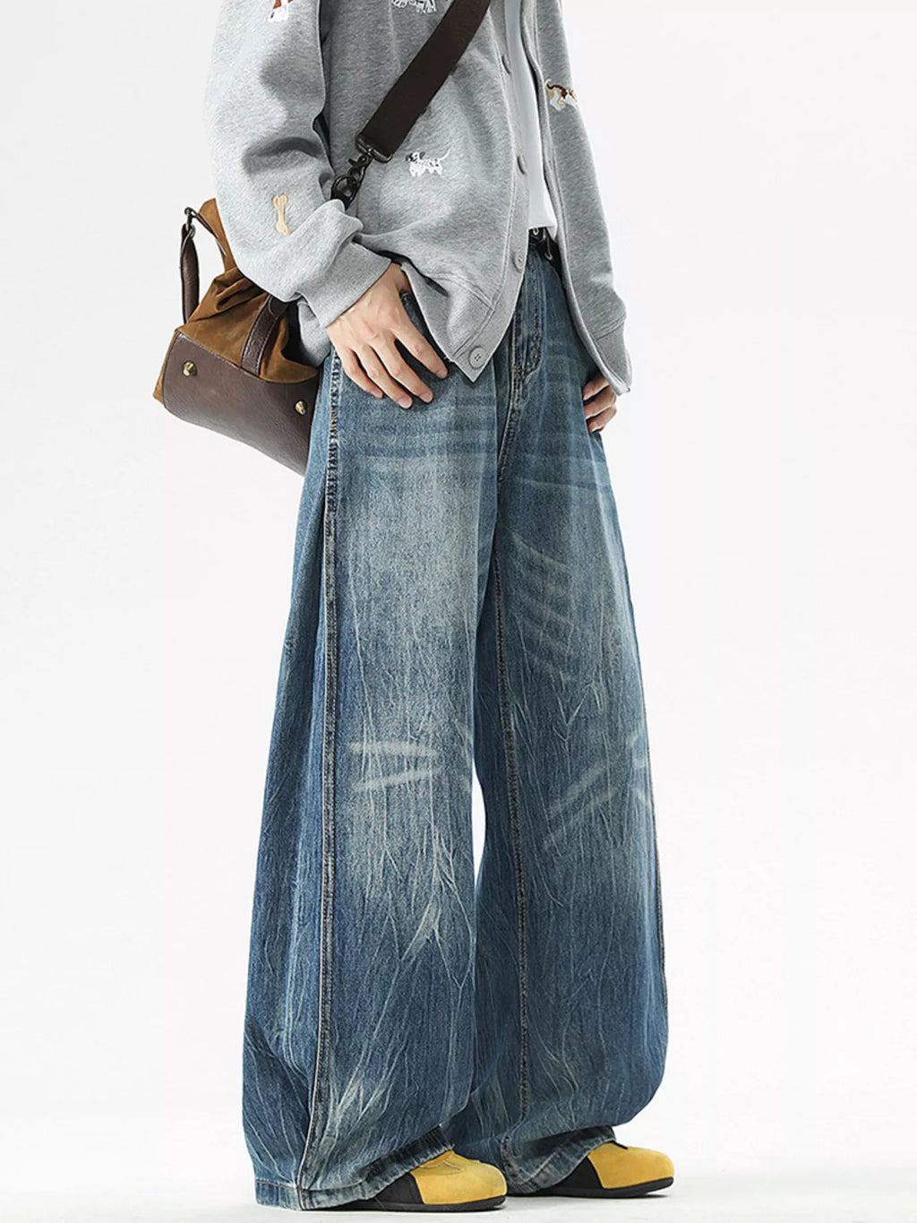 Men's Full Size Vintage Wash Wide Leg Jeans Plus Size