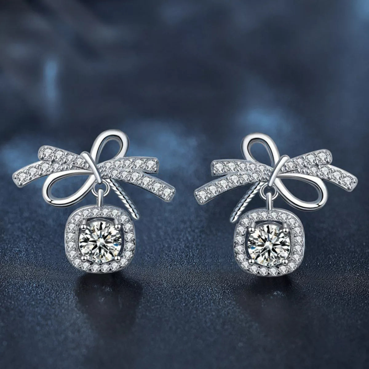 925 Sterling Silver Moissanite Bowknot Drop Earrings
