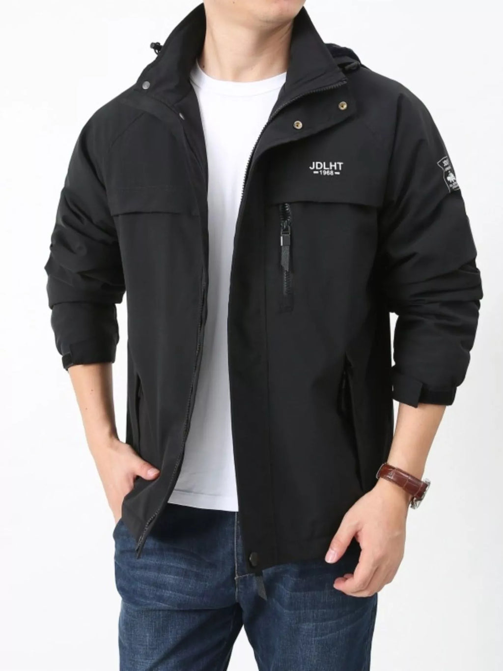 Men's Plus Size Zip Up Windproof Hooded Jacket