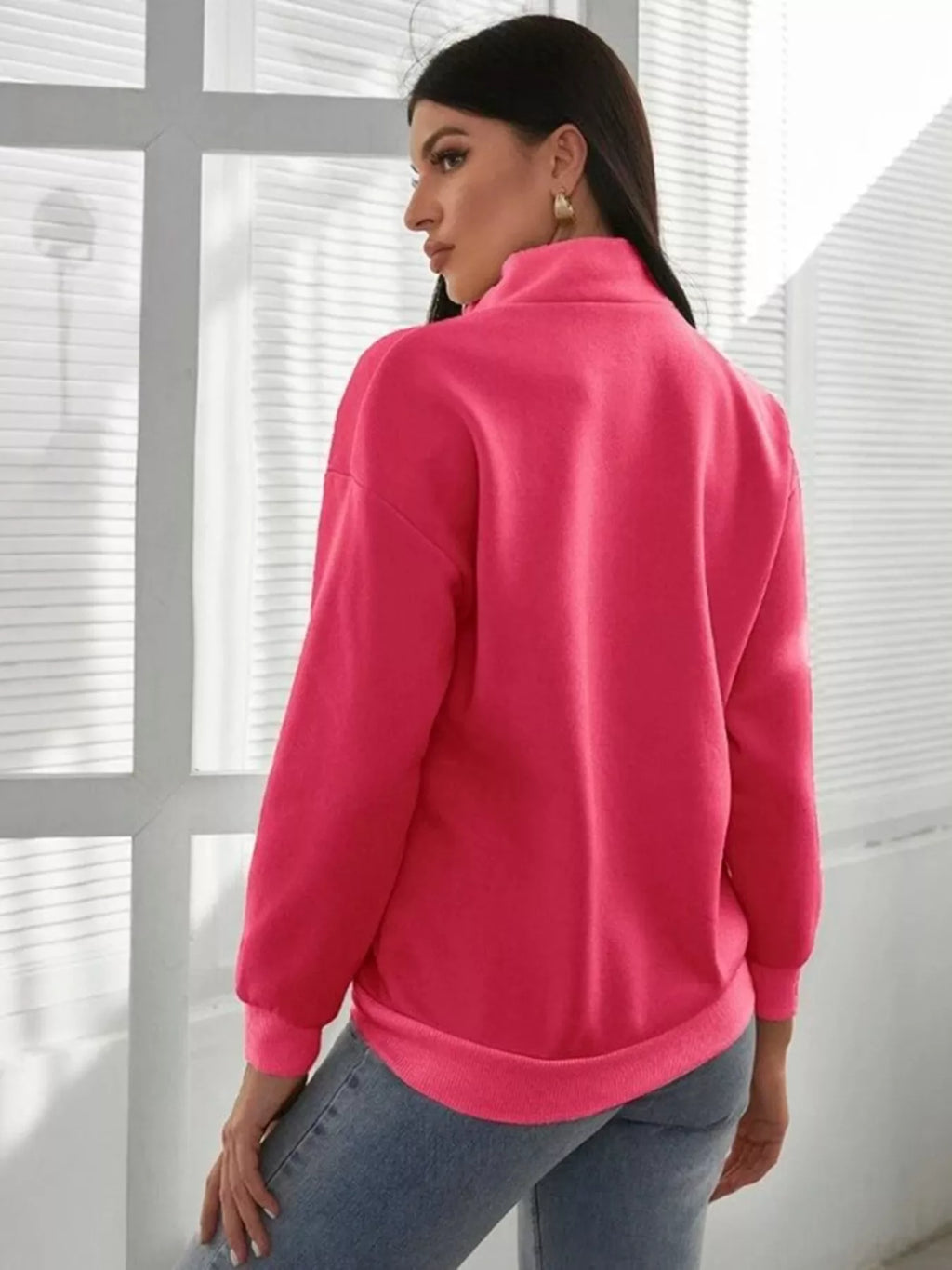 Zip-Up Collar Sweatshirt with Pocket
