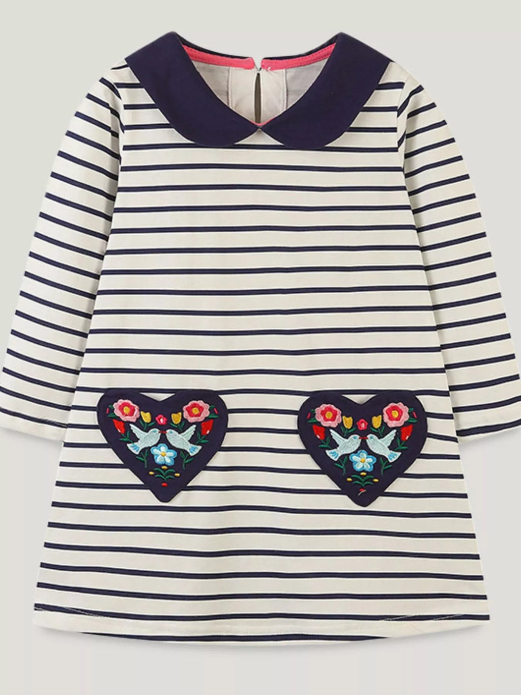 Children's Embroidered Striped Long Sleeve Dress