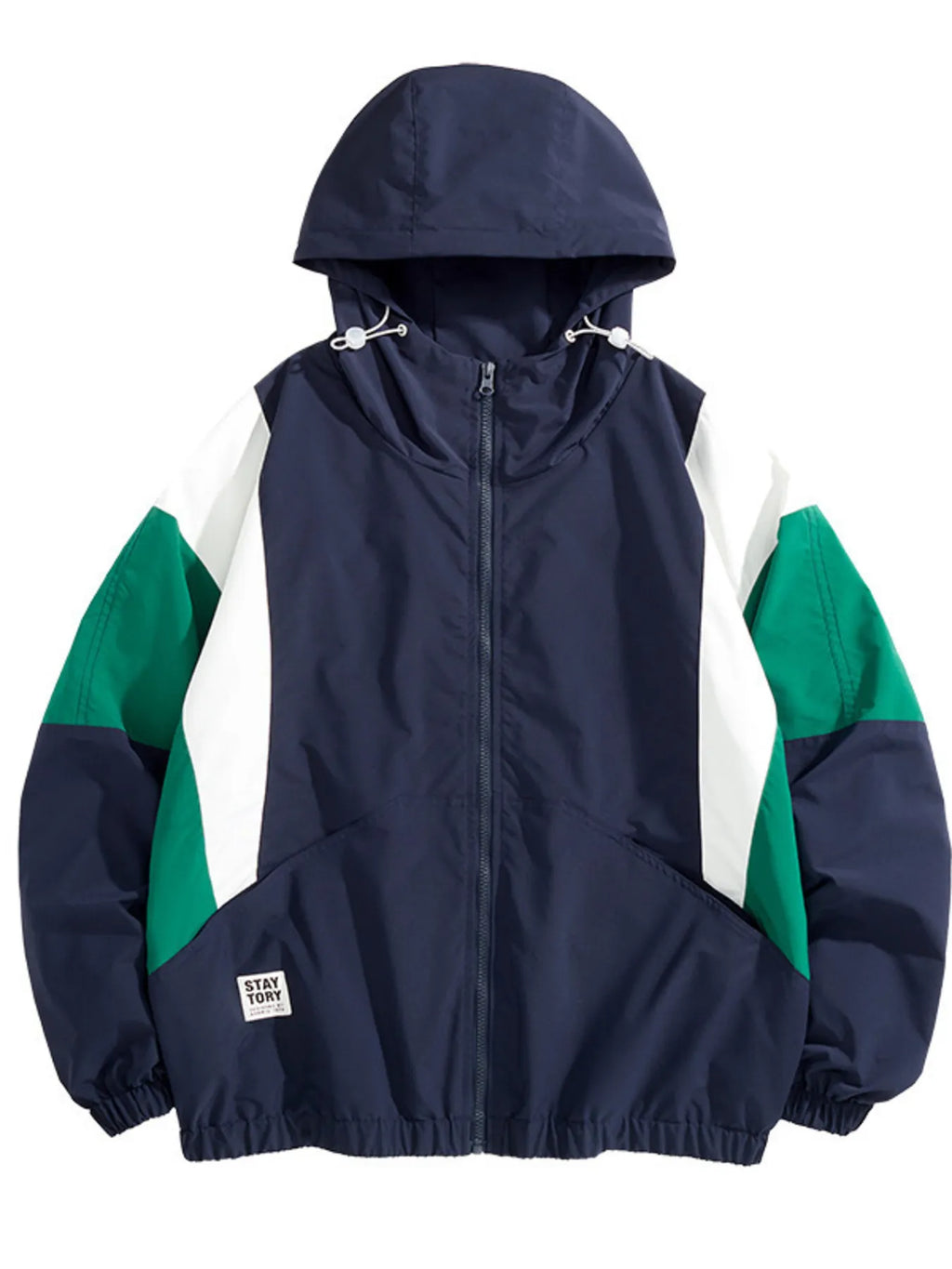 Men's Full Size Color Block Lightweight Hooded Windbreaker Jacket Plus Size