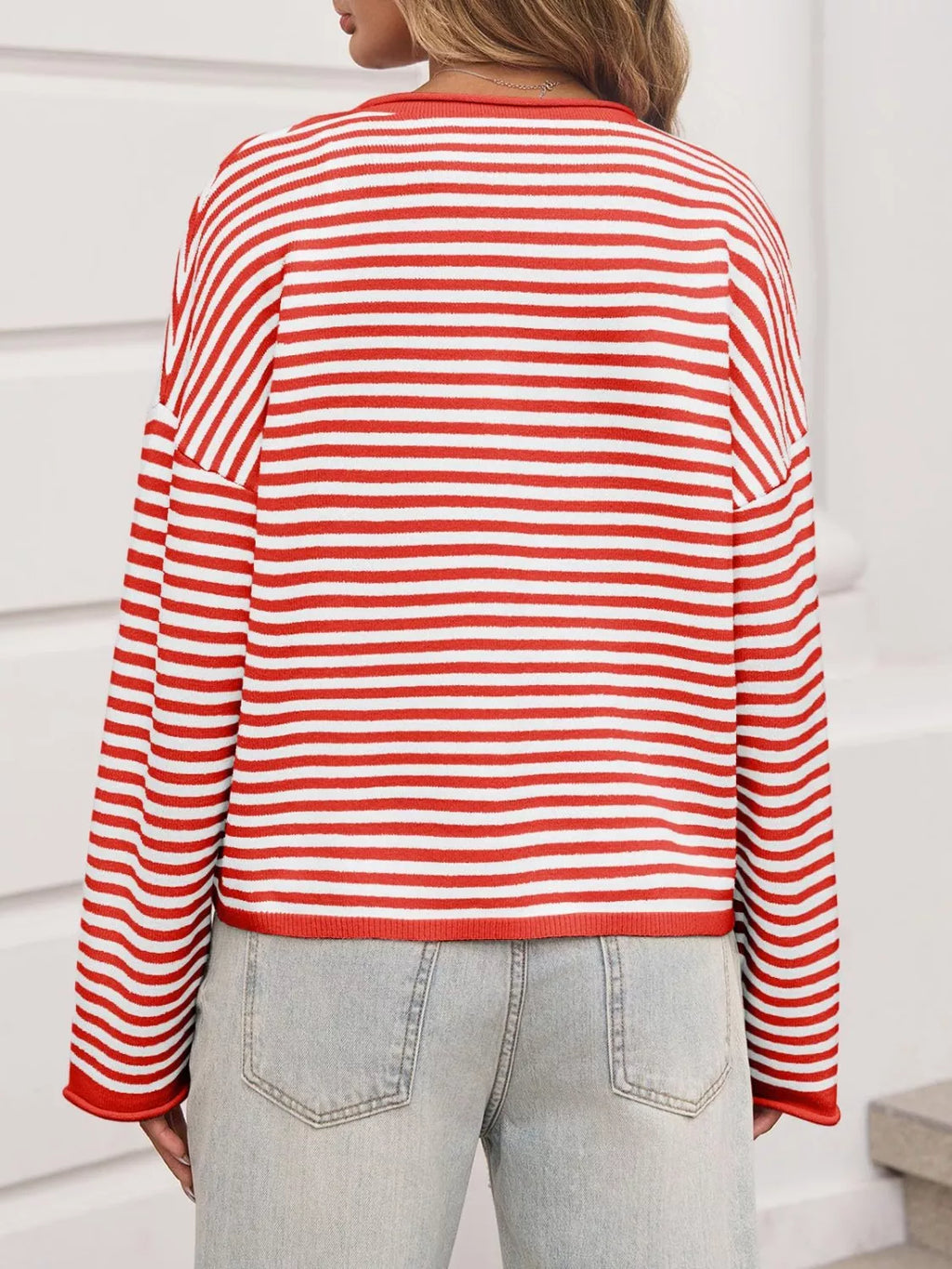 Striped Button-Down Knit Cardigan