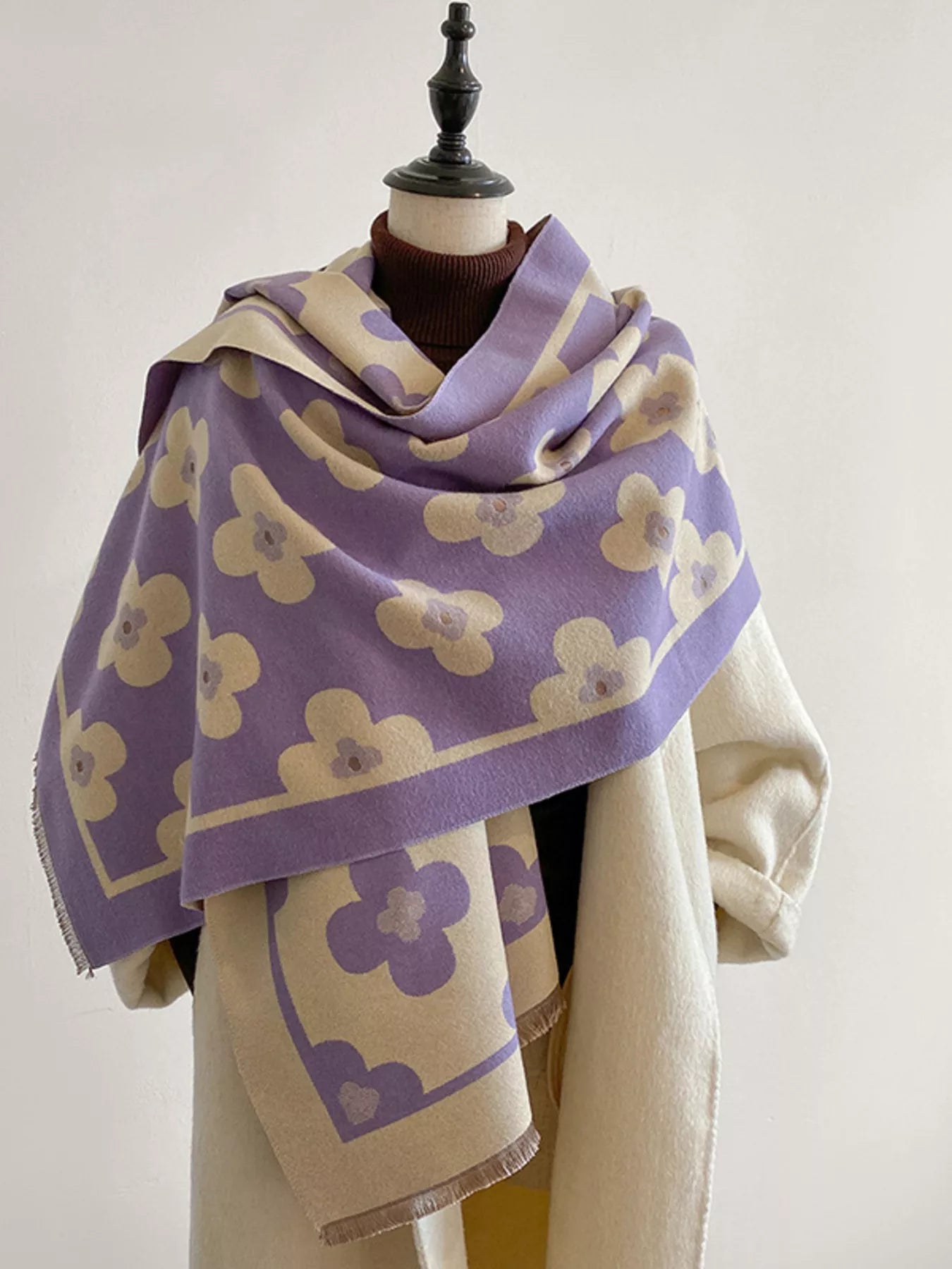 Floral Print Raw Hen Scarf