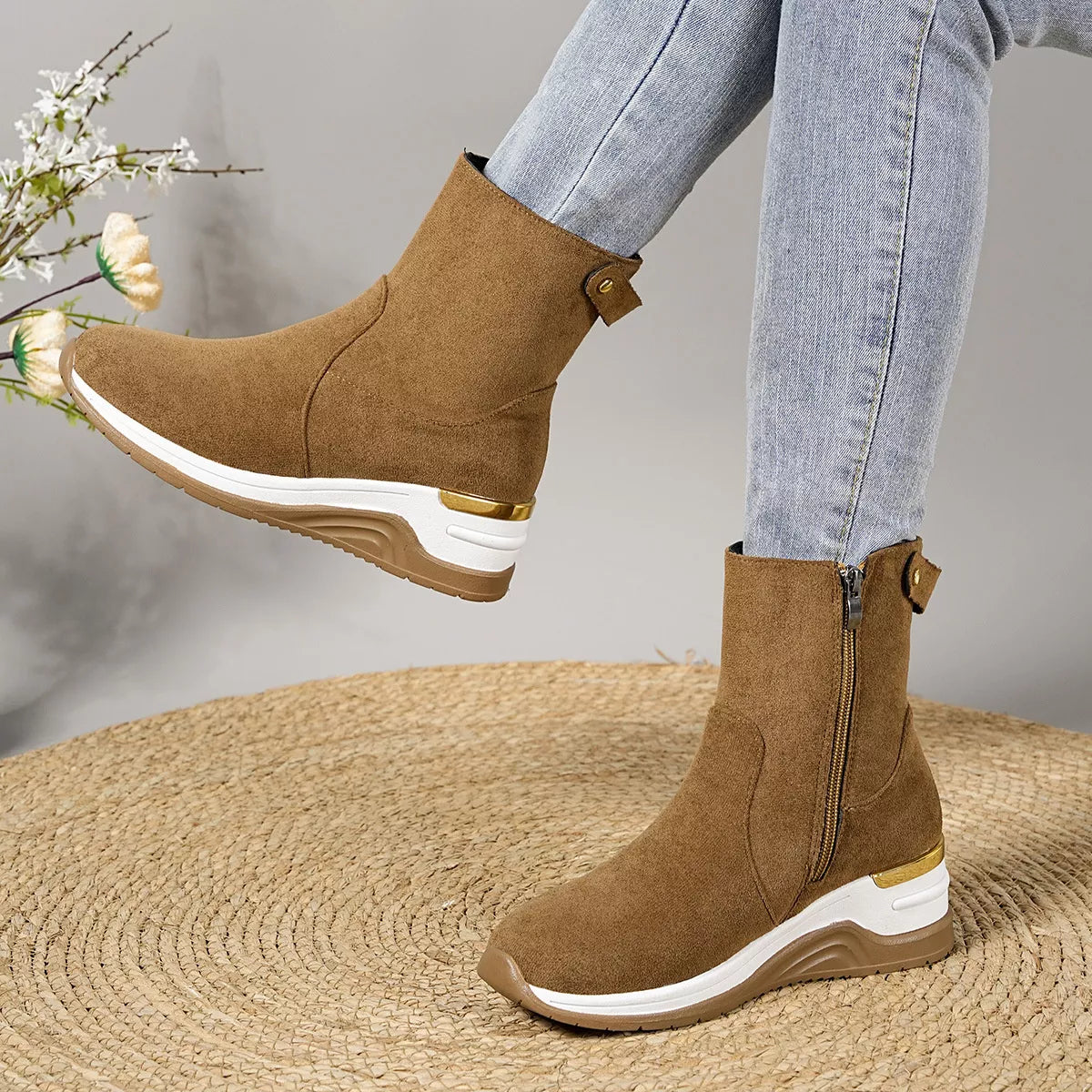Suede Ankle Boots with Wedge Heel