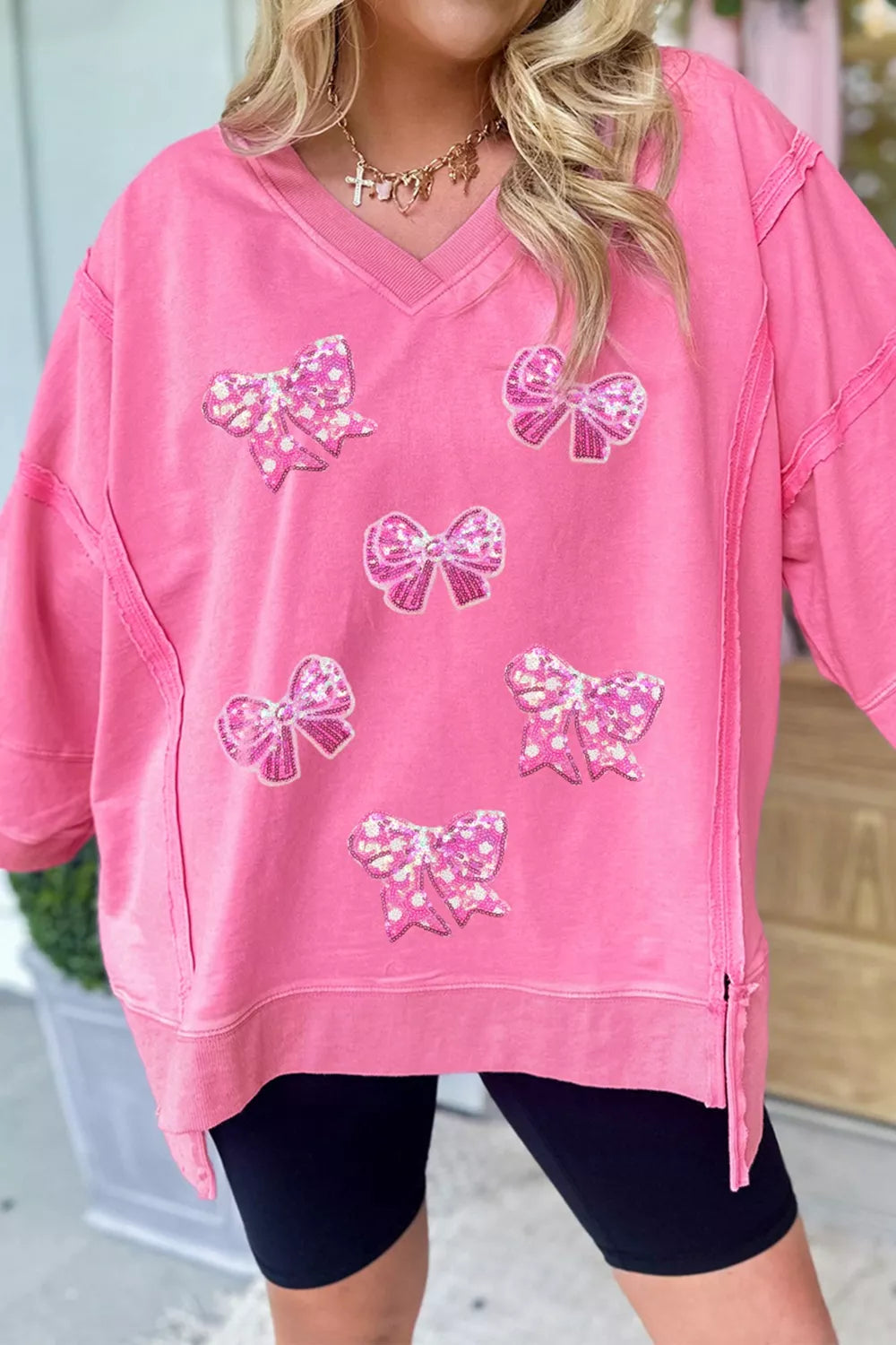 Bow V-Neck Sweatshirt