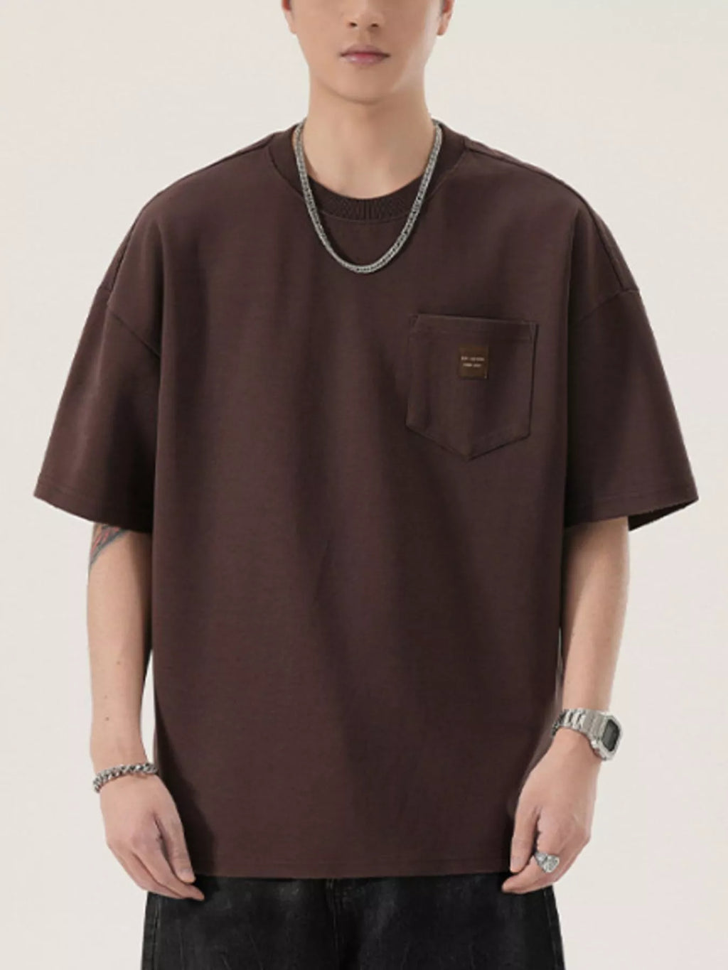 Men's Full Size Casual Solid Color Pocket T-Shirt Plus Size