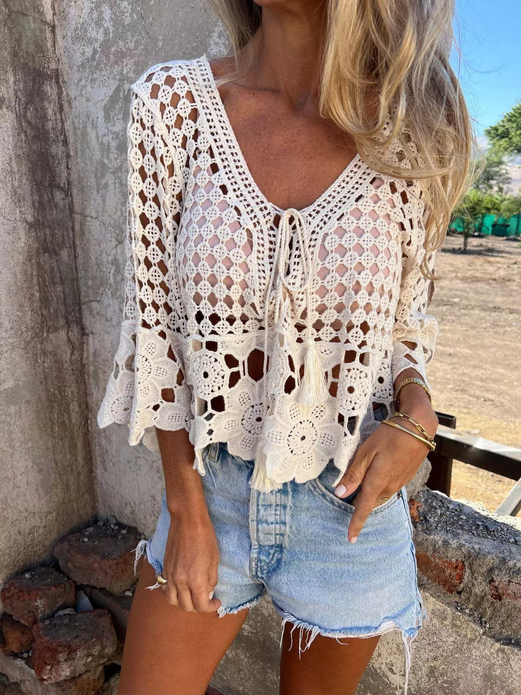Tassel Crochet Knit Cover Up