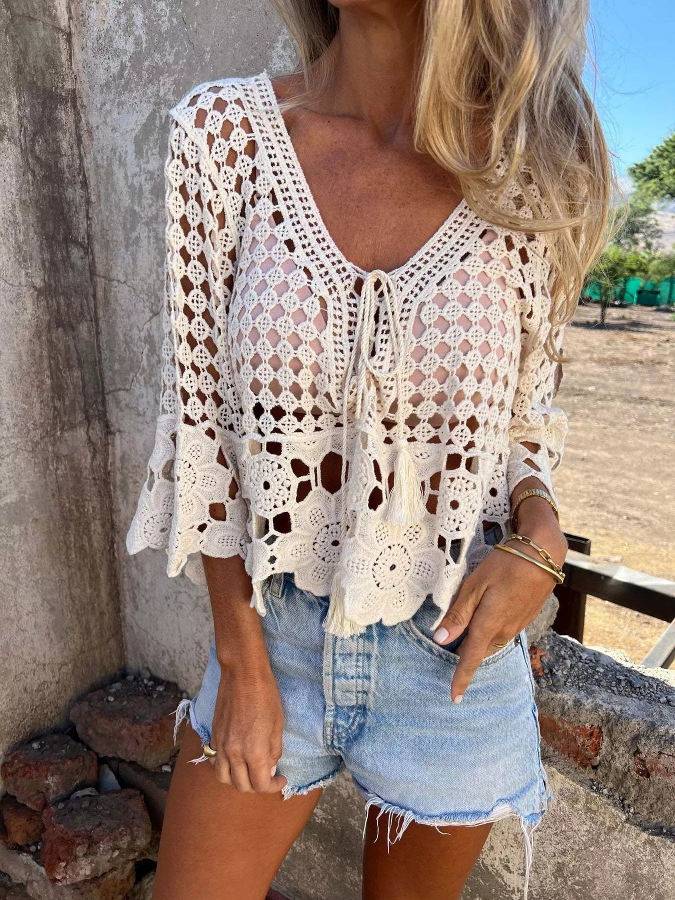 Tassel Crochet Knit Cover Up