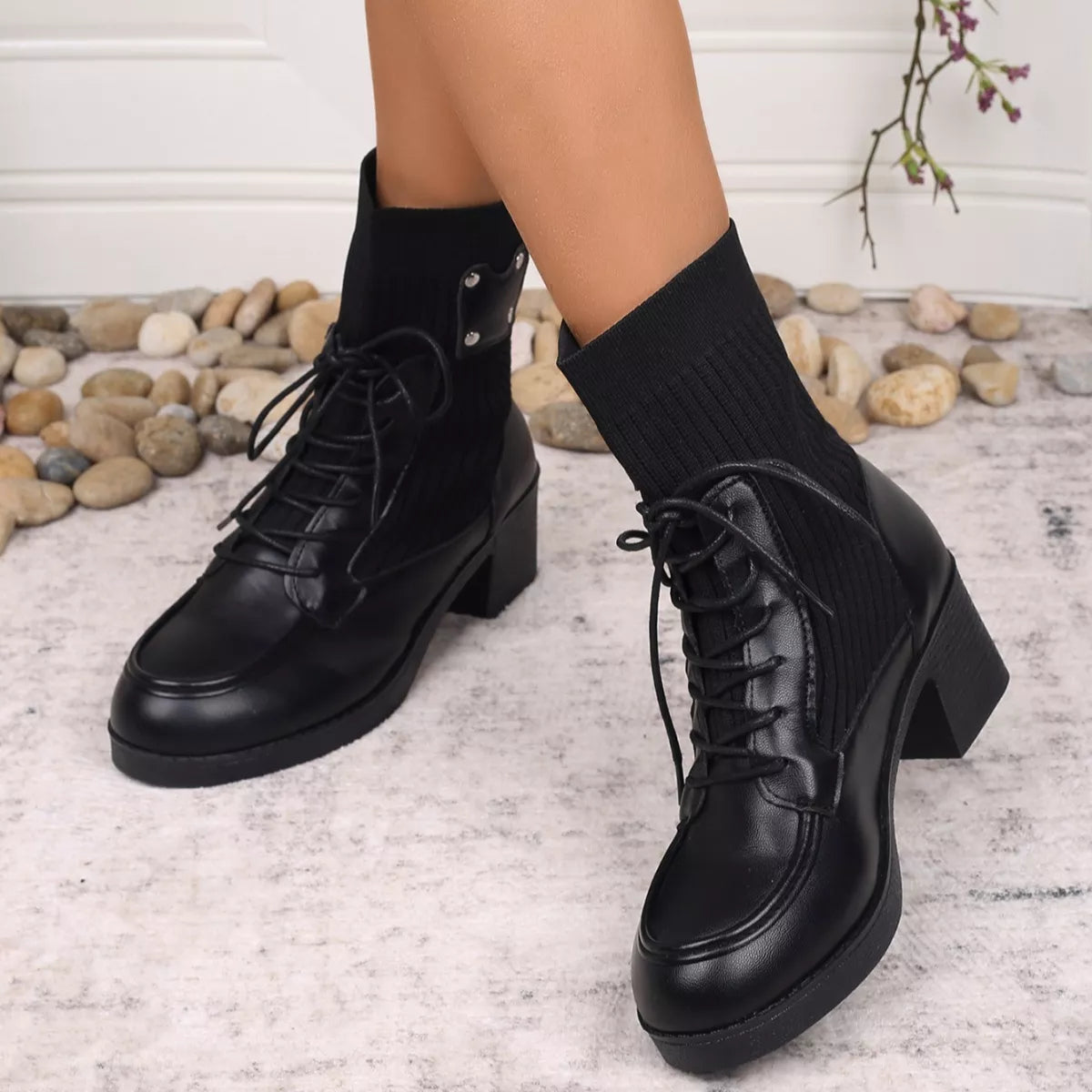 Lace Up Block Heels Boots