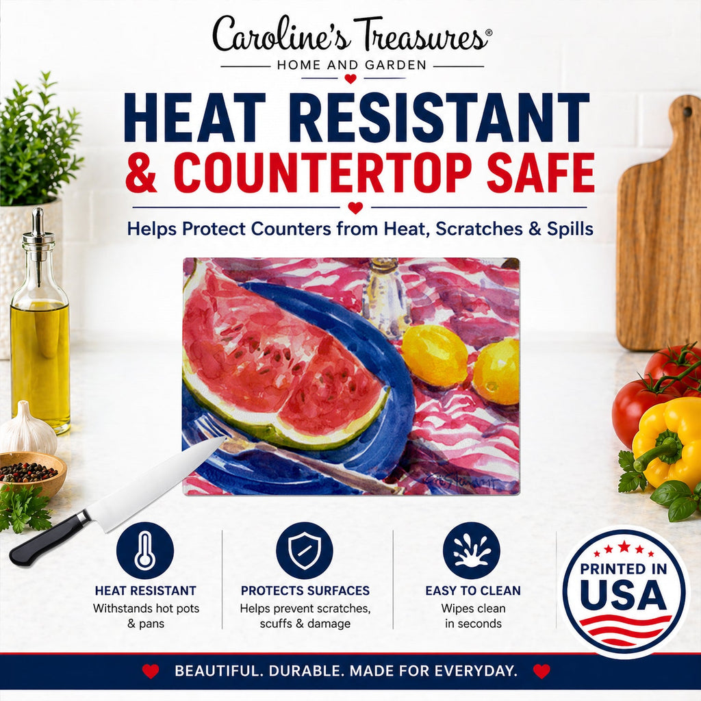 Watermelon Cutting Board Tempered Glass Kitchen Cutting Surface, Heat Resistant Chopping, Non-Slip Feet, Food Prep & Serving