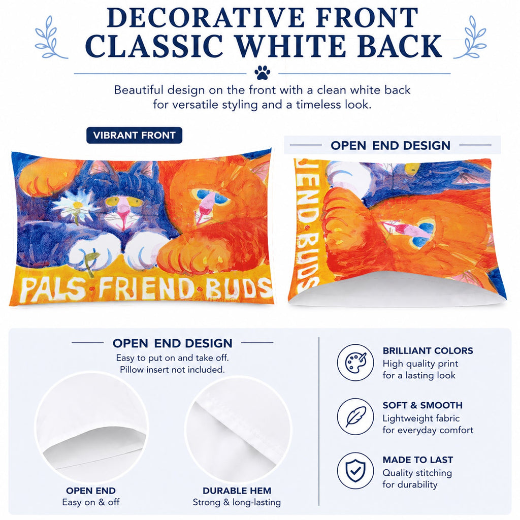 Cats Pals Friends Buds Standard Pillowcase Lightweight Super Soft Easy Care Decorative Artwork Pillowcase, Standard