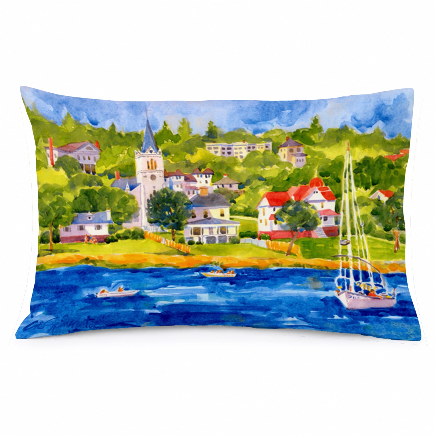 Harbour Scene with Sailboat Standard Pillowcase Lightweight Super Soft Easy Care Decorative Artwork Pillowcase, Standard