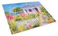 Seaside Beach Cottage Cutting Board Tempered Glass Kitchen Cutting Surface, Heat Resistant Chopping, Non-Slip Feet, Food Prep & Serving