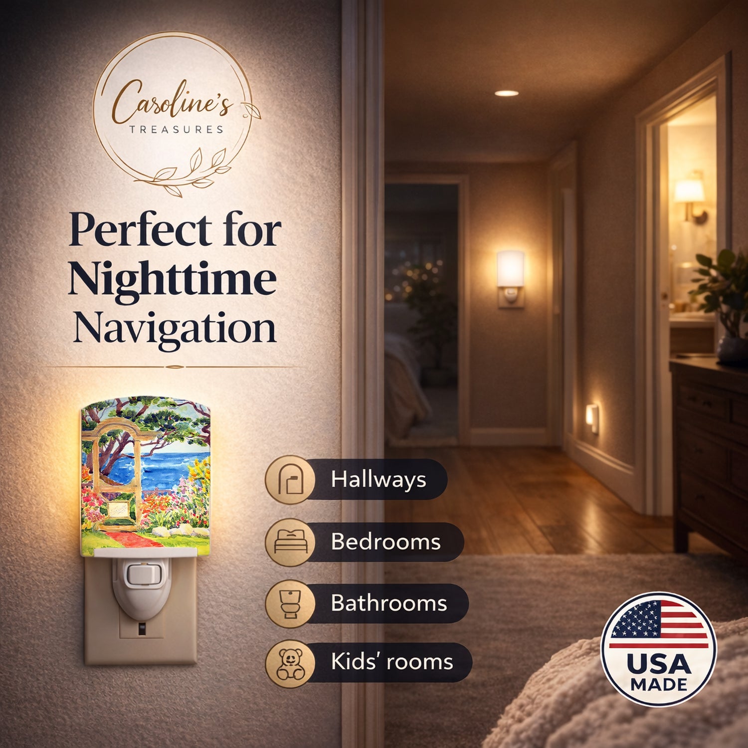 Seaside Ceramic Night Light Compact, UL-Certified, Ideal for Bedroom, Bathroom, Nursery, Hallway, Kitchen, 6x4x3, Multicolor