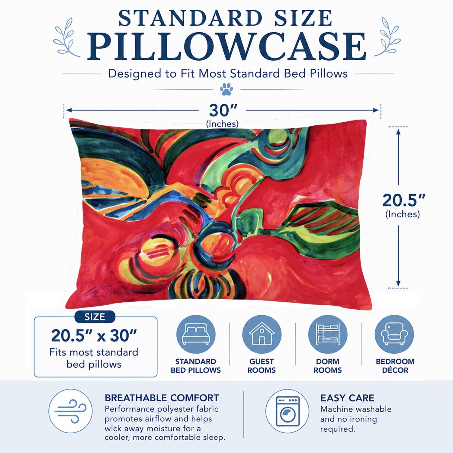 Red Flowers and berries Standard Pillowcase Lightweight Super Soft Easy Care Decorative Artwork Pillowcase, Standard
