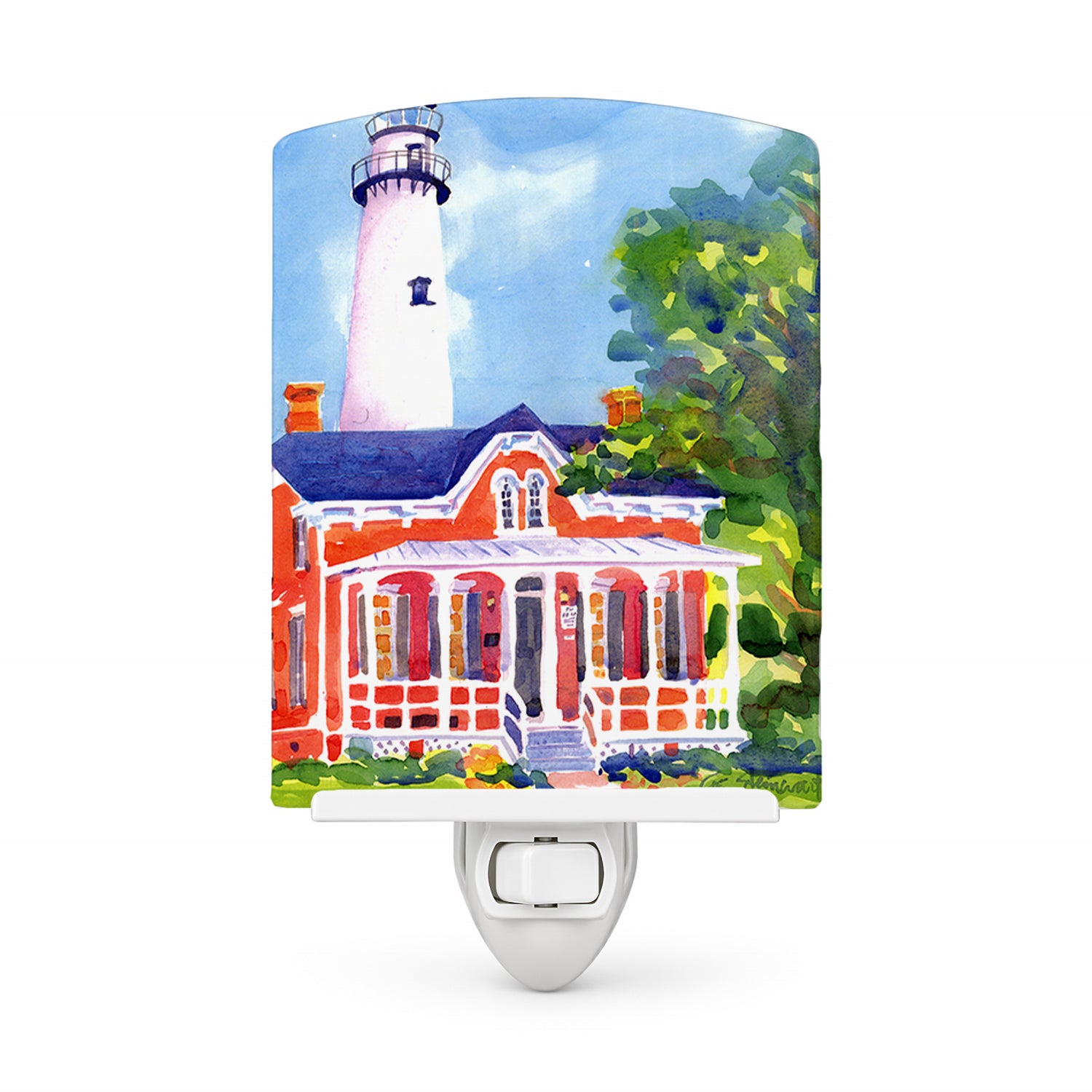 Lighthouse Ceramic Night Light Compact, UL-Certified, Ideal for Bedroom, Bathroom, Nursery, Hallway, Kitchen, 6x4x3, Multicolor
