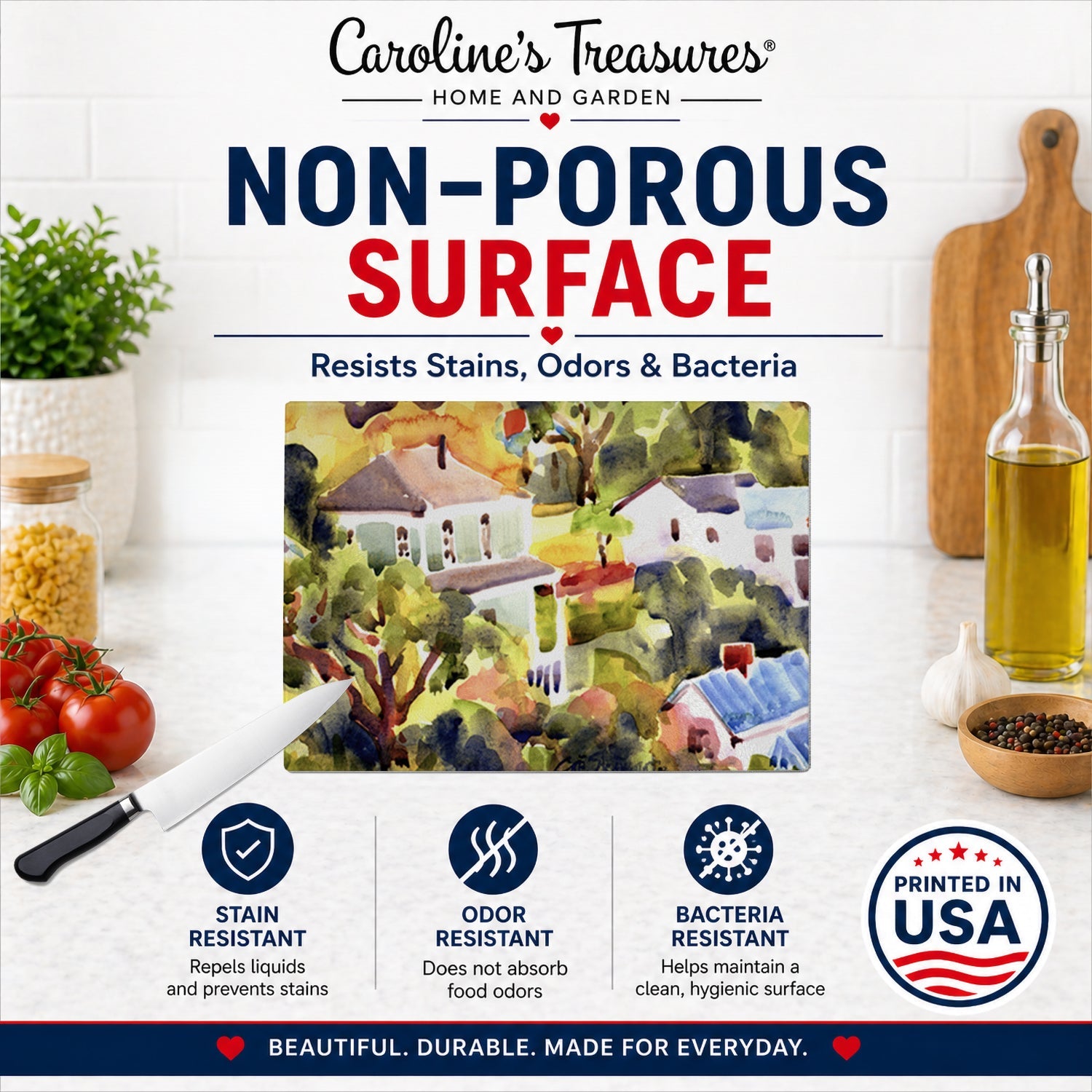 Houses Cutting Board Tempered Glass Kitchen Cutting Surface, Heat Resistant Chopping, Non-Slip Feet, Food Prep & Serving