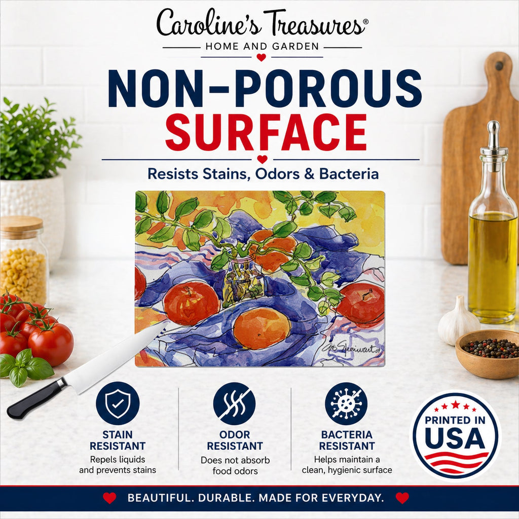 Apples Cutting Board Tempered Glass Kitchen Cutting Surface, Heat Resistant Chopping, Non-Slip Feet, Food Prep & Serving