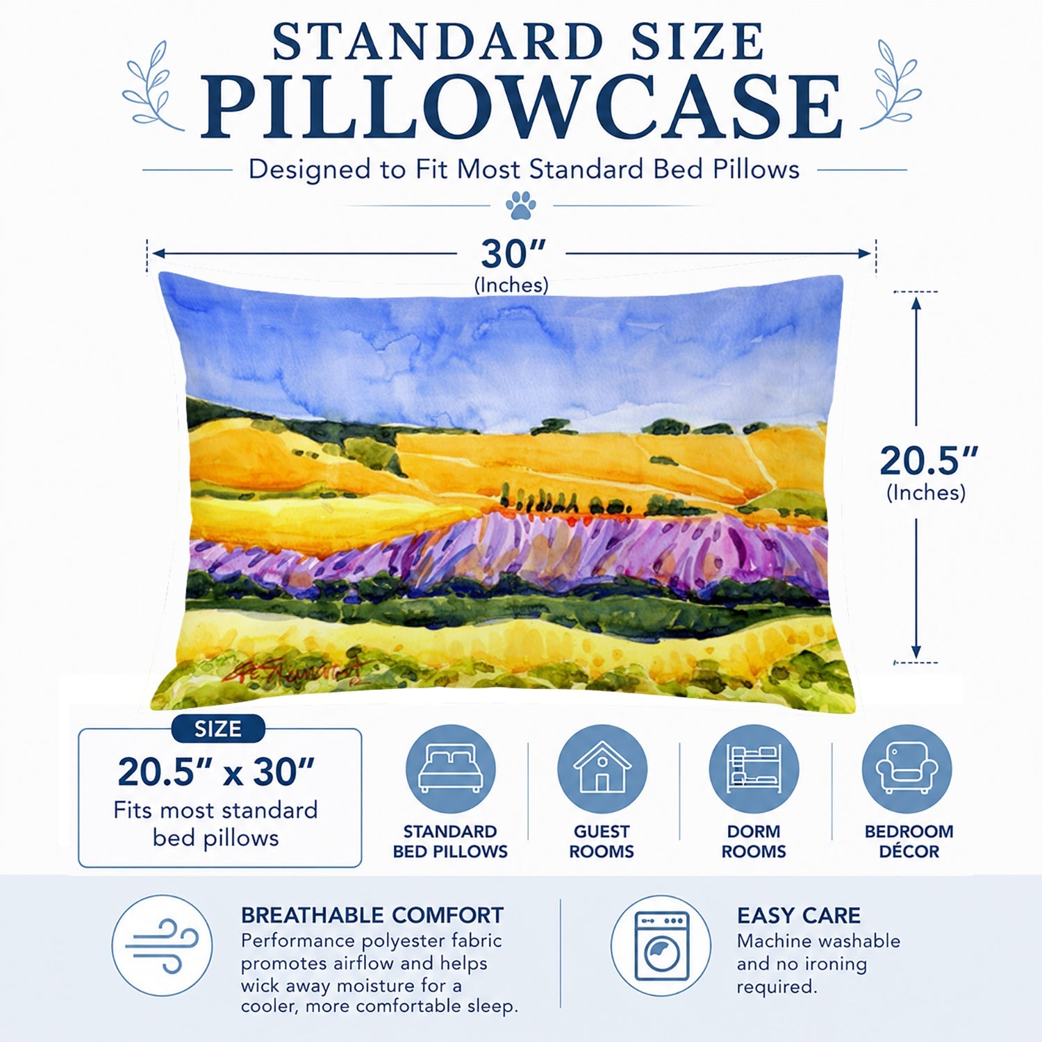 Landscape Standard Pillowcase Lightweight Super Soft Easy Care Decorative Artwork Pillowcase, Standard
