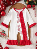 Children's Christmas Ruffle Trim Ribbed Jumpsuit