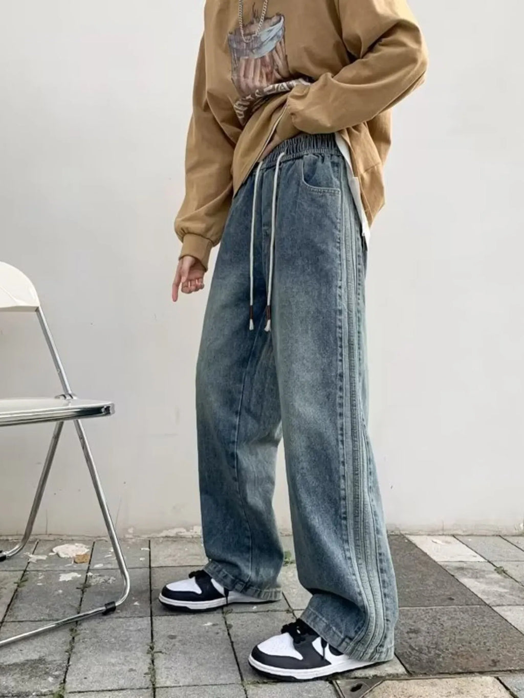 Men's Full Size Vintage Wash Wide Leg Jeans Plus Size