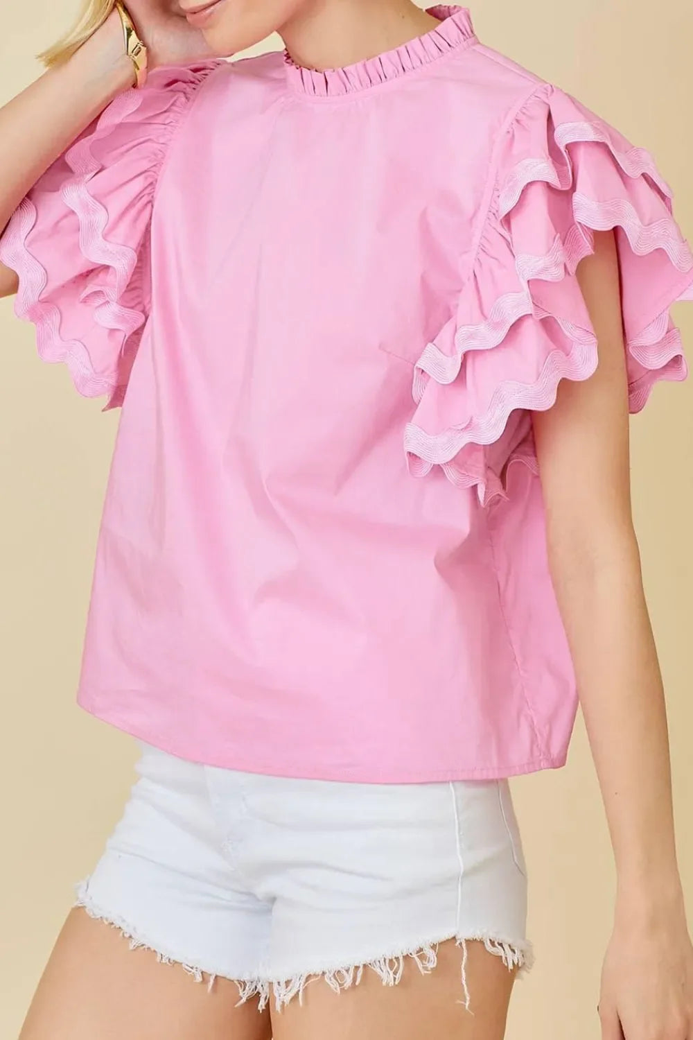 Ruffled Sleeve Frilled Collar Blouse
