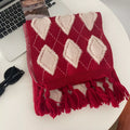 Diamond Pattern Knitted Tassel Scarf