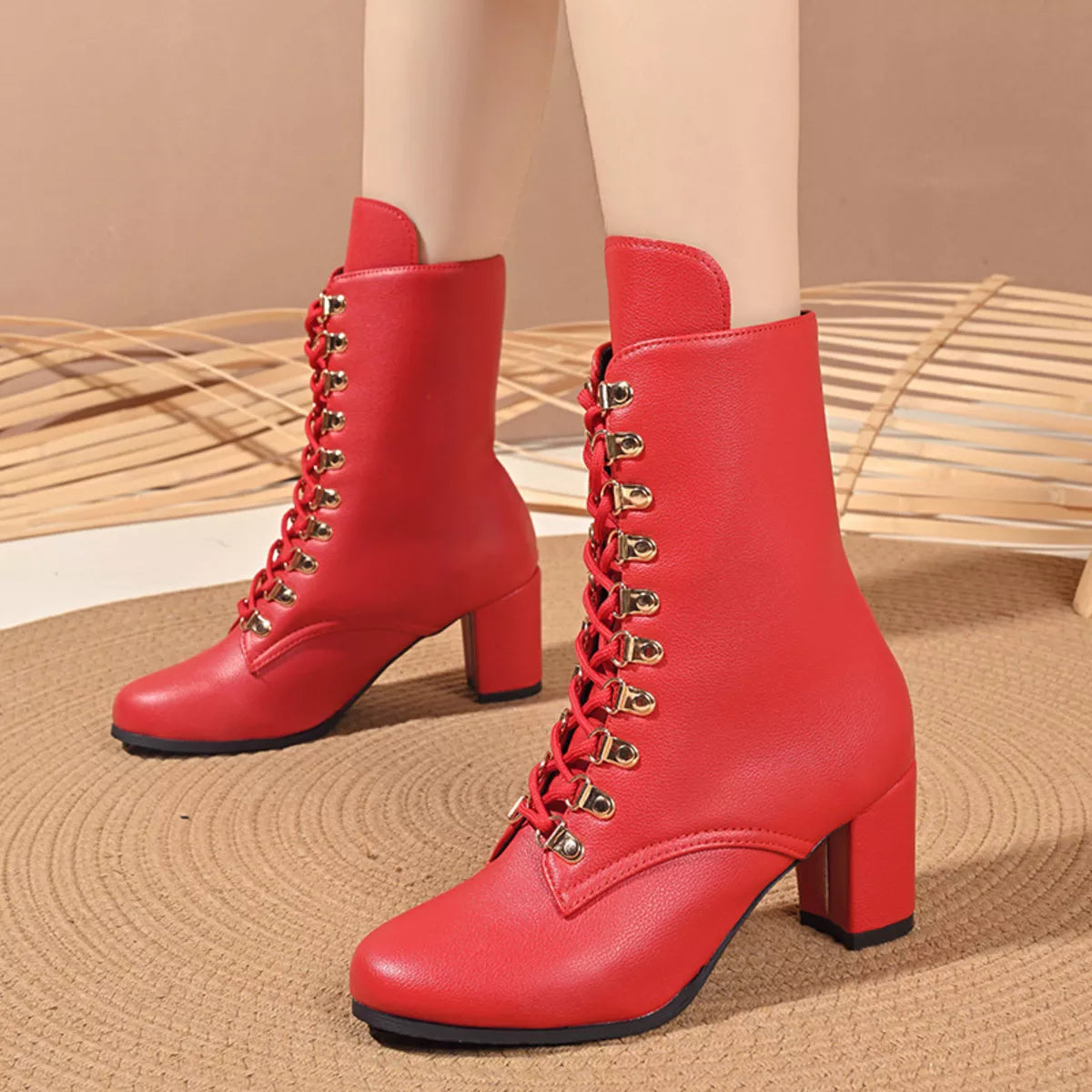 Lace-Up Boots with Block Heel