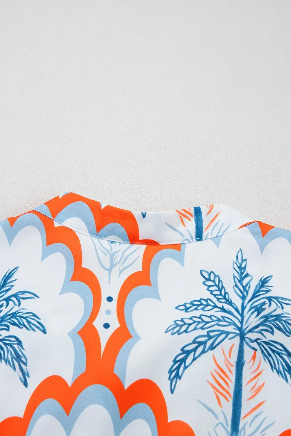 Contrast Palm Tree Printed Short Sleeve Flowy Dress
