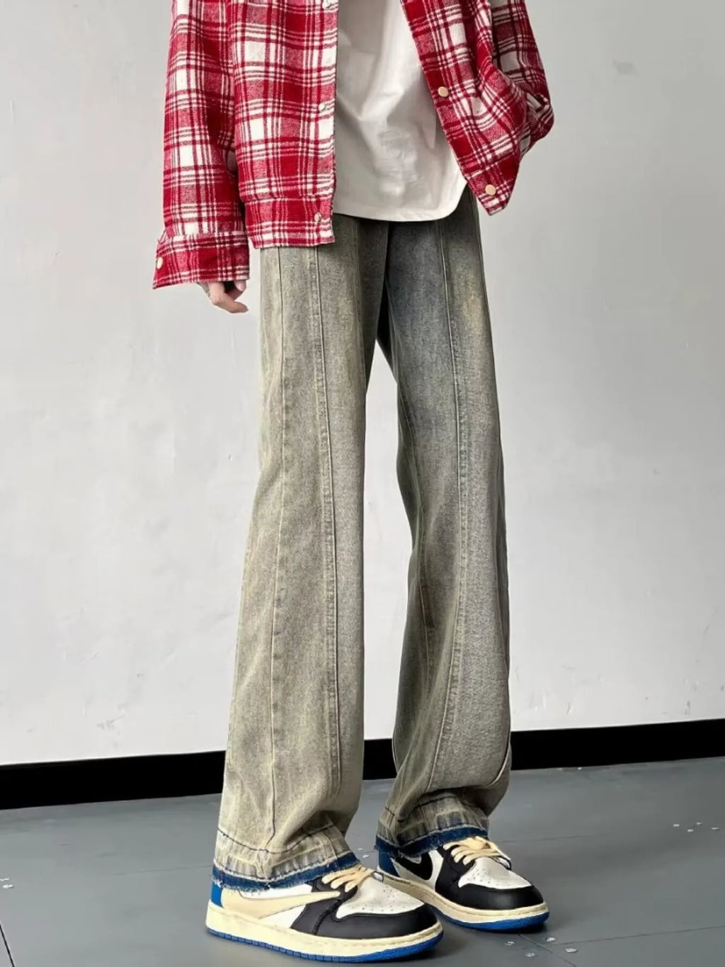 Men's Full Size Vintage Wash Wide Leg Jeans Plus Size
