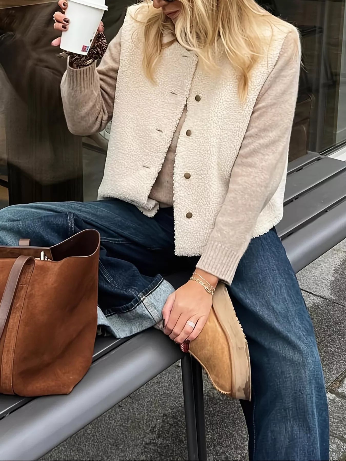 Button-Down Sherpa Vest Coat