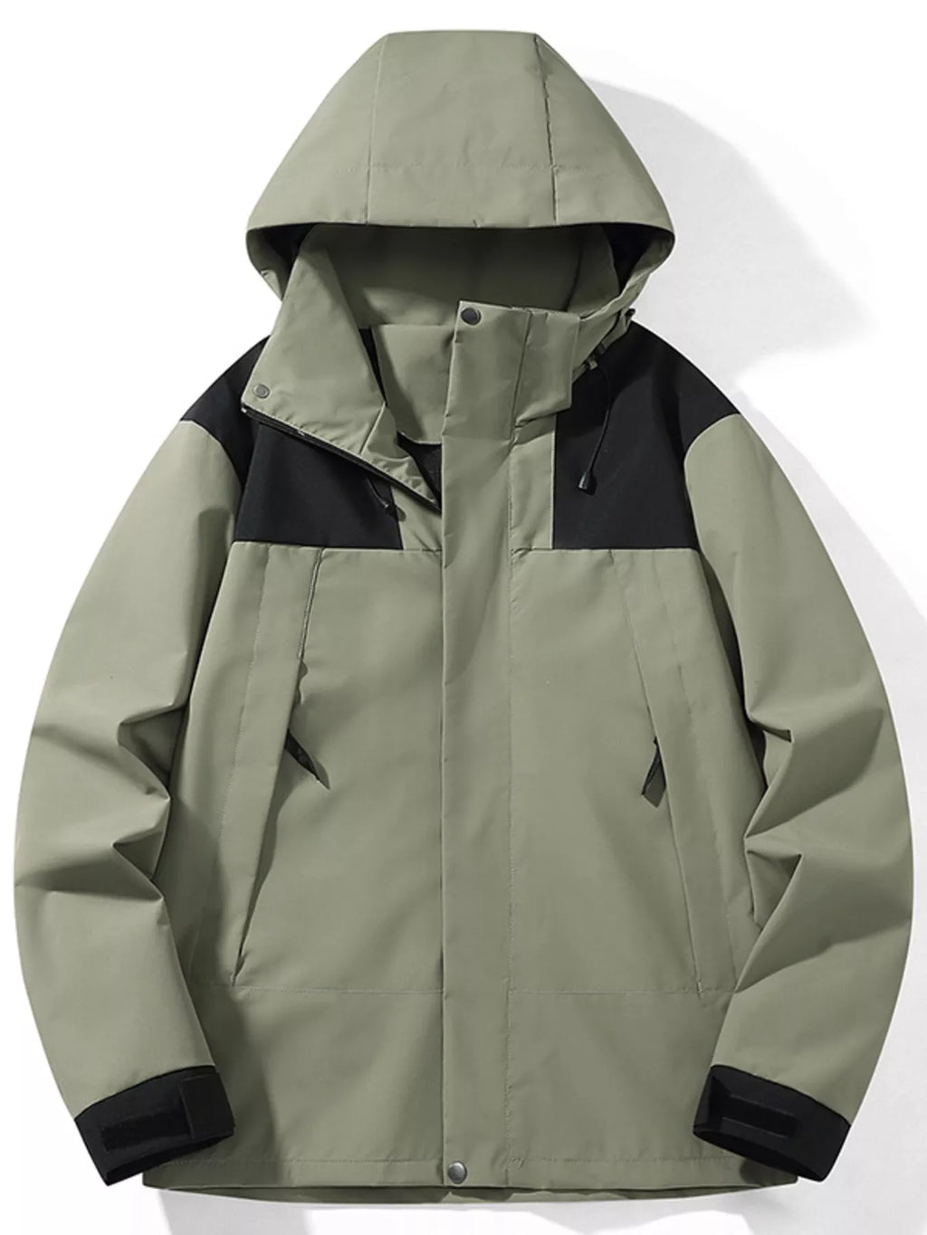 Men's Full Size Color Block Windproof Hooded Jacket Plus Size
