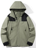 Men's Full Size Color Block Windproof Hooded Jacket Plus Size