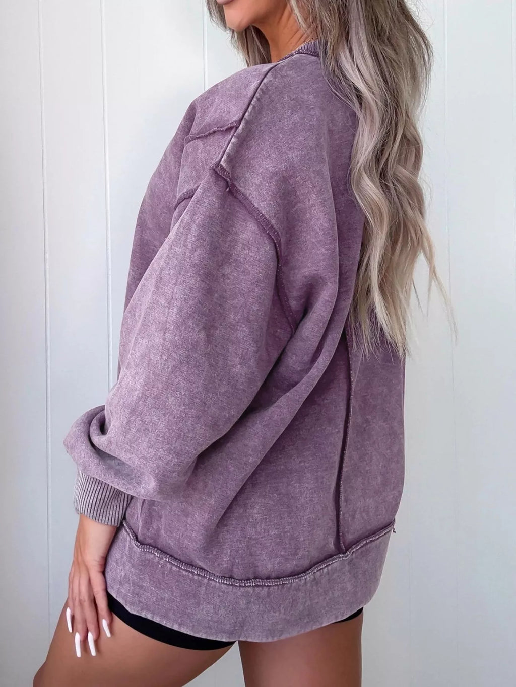 Wash Slit Round Neck Oversized Sweatshirt
