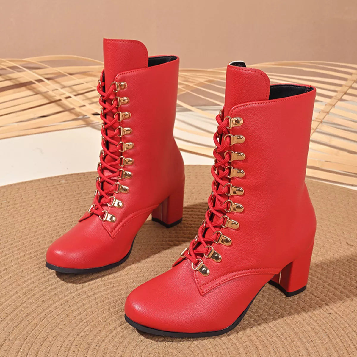 Lace-Up Boots with Block Heel